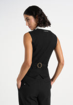 Irene - Collar Detail Cinched Waistcoat - Black/White
