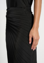 Fiona - Satin Fan Pleat Maxi Skirt - Black