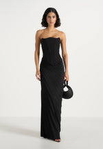 Fiona - Satin Fan Pleat Maxi Skirt - Black
