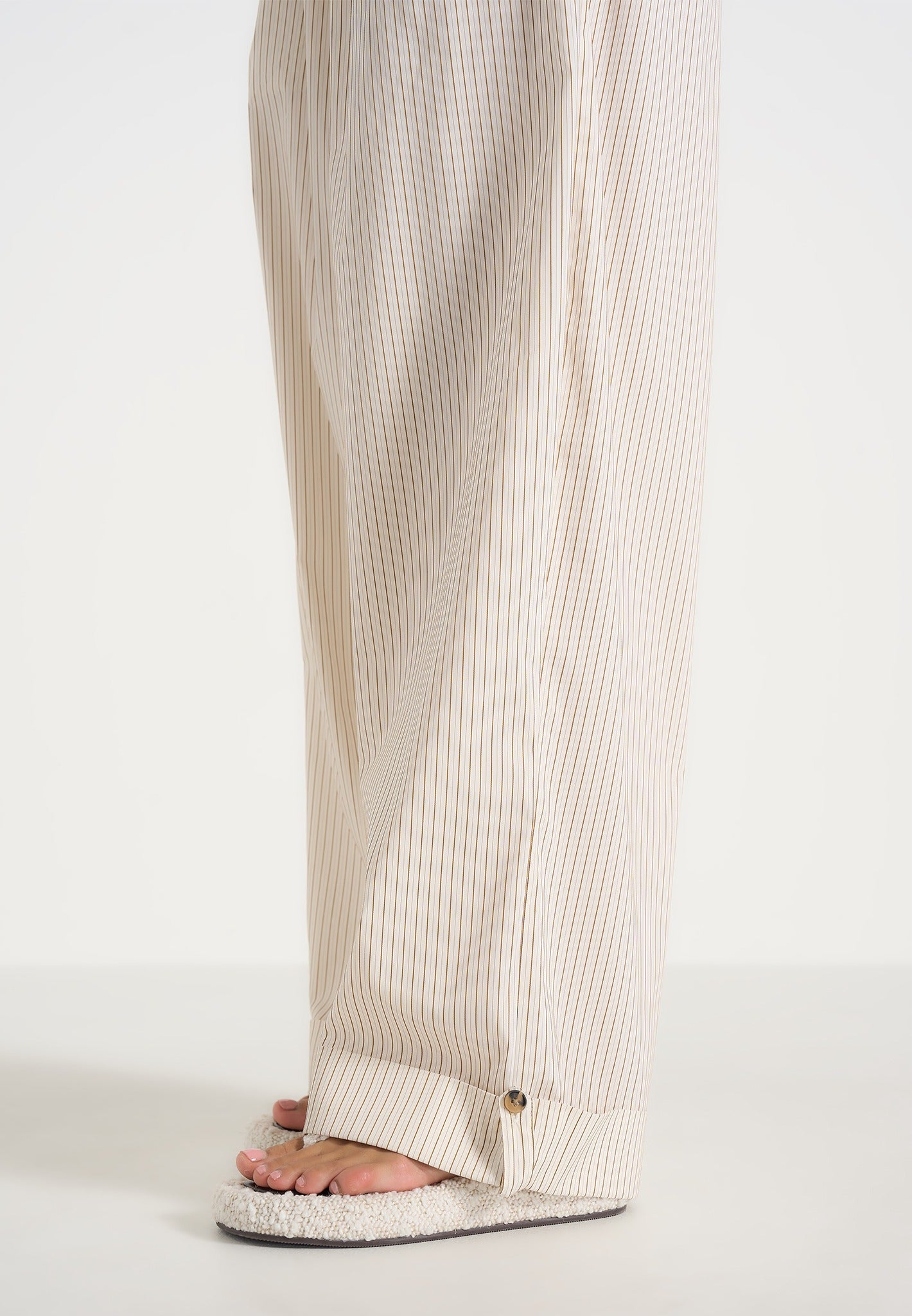 Ivanna - Elasticated Wide Leg Striped Cotton Trousers - Cream