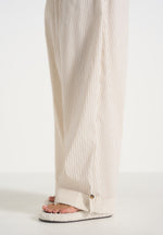 Ivanna - Elasticated Wide Leg Striped Cotton Trousers - Cream