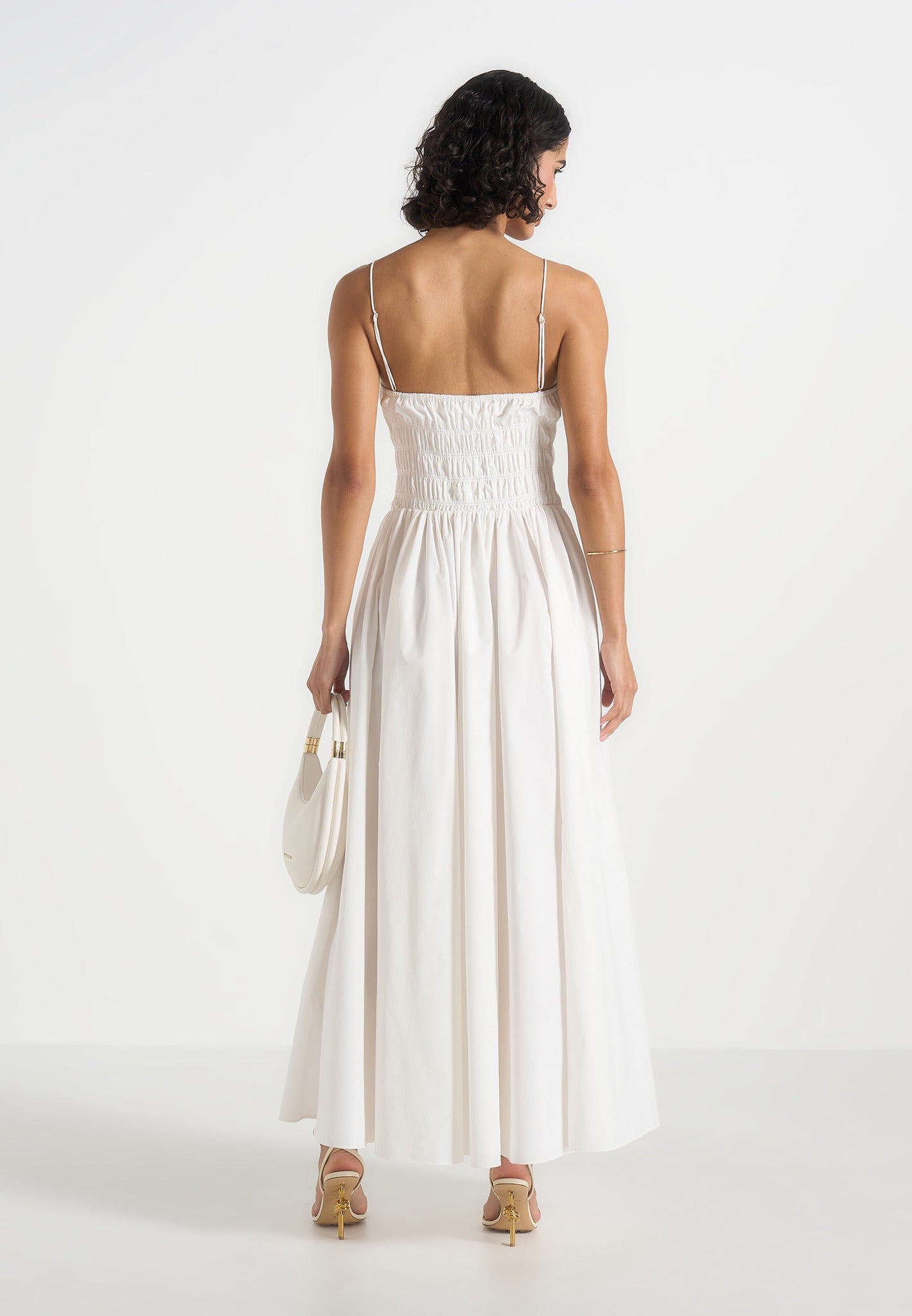 Elva - Smocked Waist Cotton Maxi Dress - White