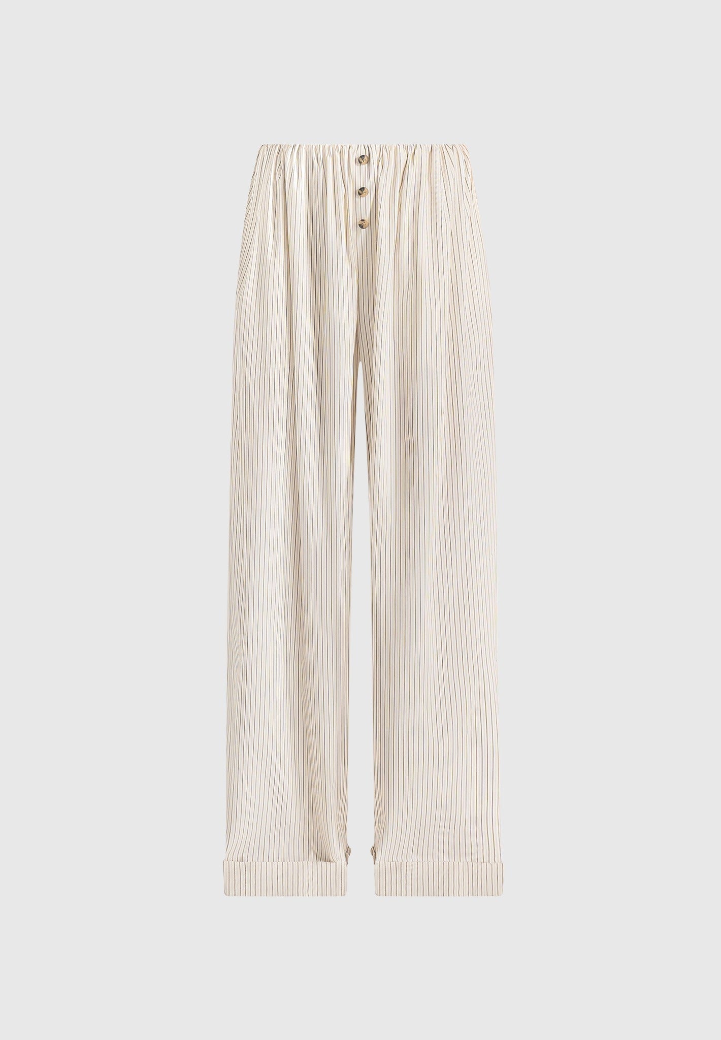 Ivanna - Elasticated Wide Leg Striped Cotton Trousers - Cream