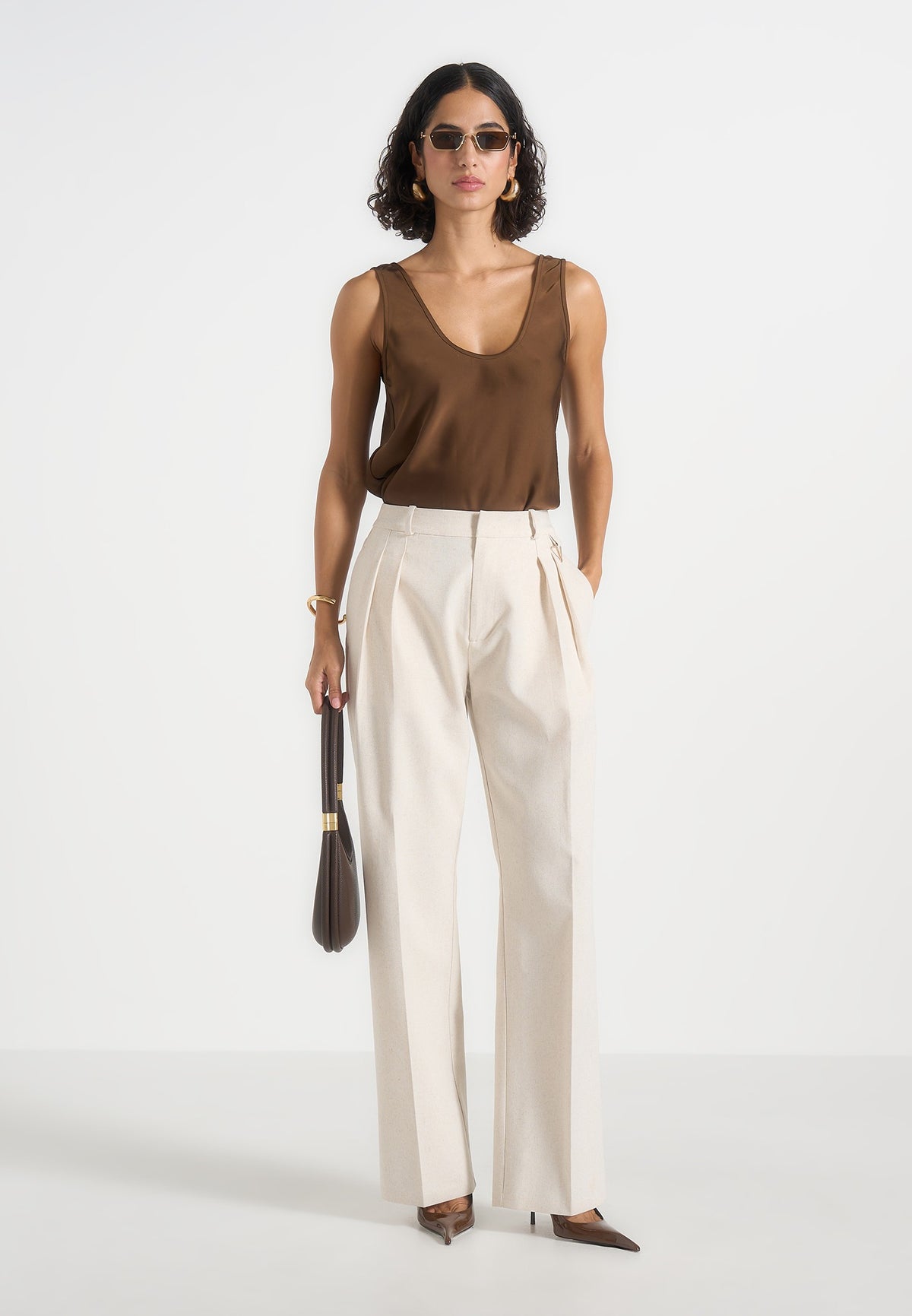 Mathilda - Satin Scoop Neck Open Back Vest - Brown