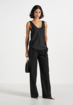 Mathilda - Satin Scoop Neck Open Back Vest - Black