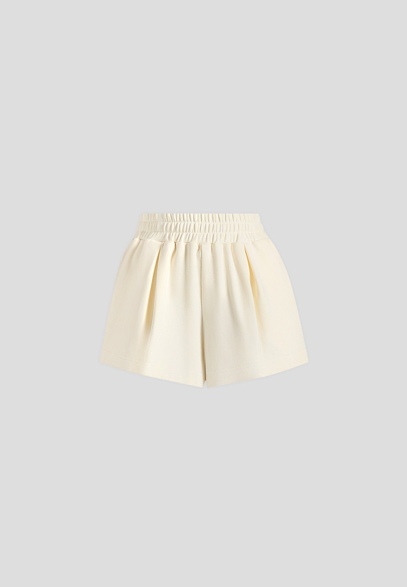 SH002 - Gathered Waist Cotton Shorts - Pale Yellow