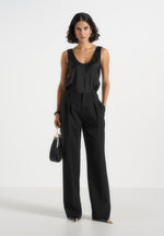 Mathilda - Satin Scoop Neck Open Back Vest - Black