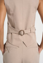 Irene - Collar Detail Cinched Waistcoat - Beige/White