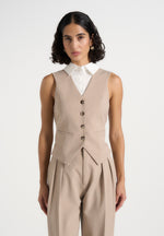Irene - Collar Detail Cinched Waistcoat - Beige/White