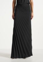 Fiona - Satin Fan Pleat Maxi Skirt - Black
