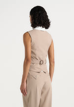 Irene - Collar Detail Cinched Waistcoat - Beige/White