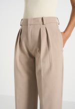 Darlene - Turn Up Detail Tailored Twin Pleat Trousers - Beige