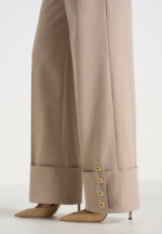 Darlene - Turn Up Detail Tailored Twin Pleat Trousers - Beige