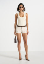 Verity - Contrast Waist Linen Mini Shorts - Natural