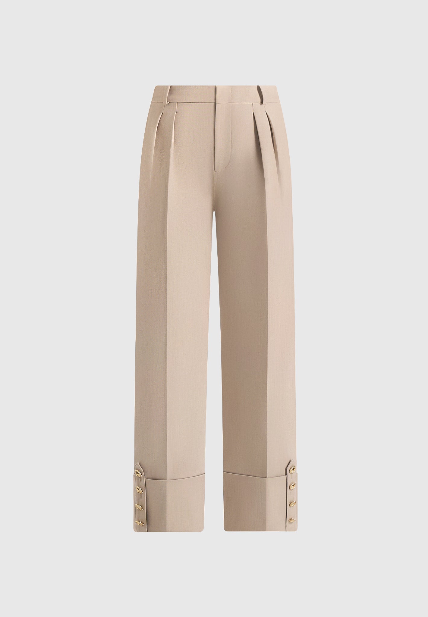 Darlene - Turn Up Detail Tailored Twin Pleat Trousers - Beige
