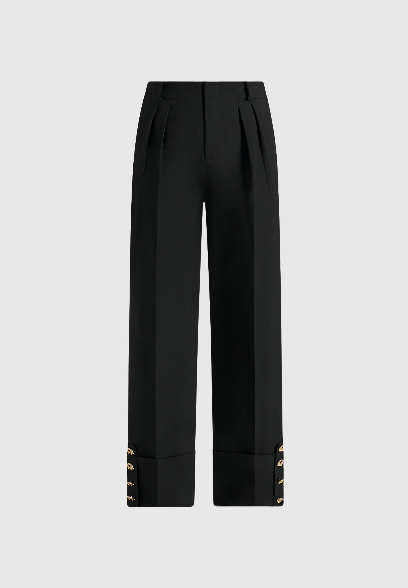 Darlene - Turn Up Detail Tailored Twin Pleat Trousers - Black