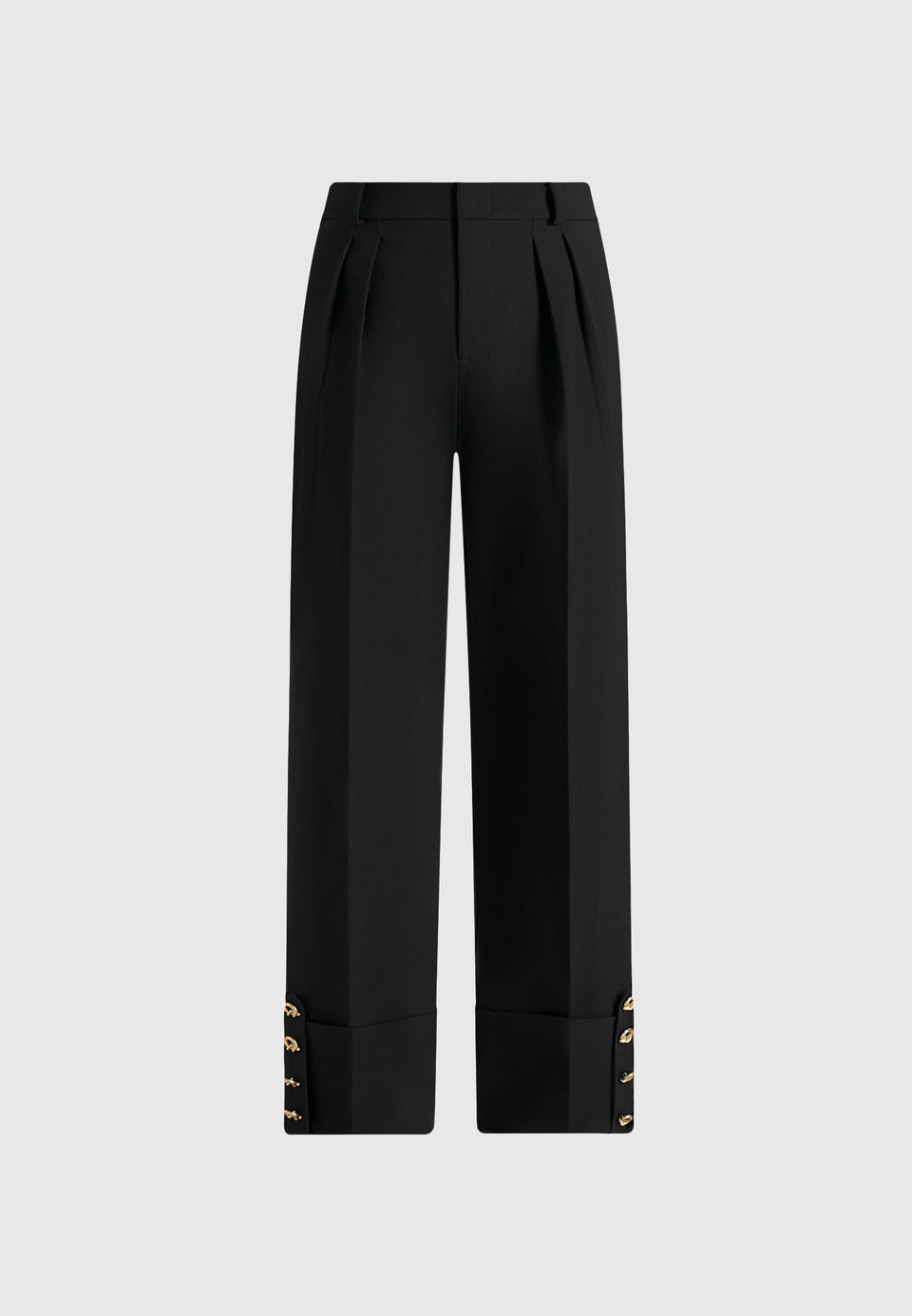 Darlene - Turn Up Detail Tailored Twin Pleat Trousers - Black