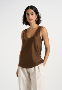 Mathilda - Satin Scoop Neck Open Back Vest - Brown