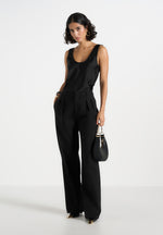 Mathilda - Satin Scoop Neck Open Back Vest - Black