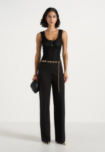 Perrine - Hardware Detail Belted Trousers - Black