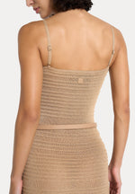 Danika - Metallic Rib Knit Belted Midi Dress - Gold