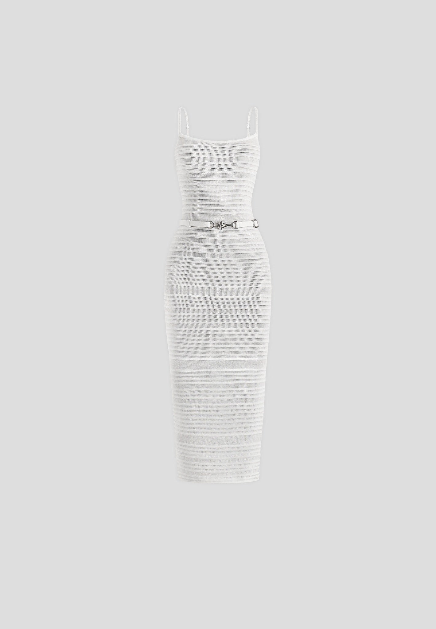 Danika - Metallic Knit Belted Midi Dress - White