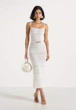 Danika - Metallic Knit Belted Midi Dress - White
