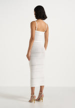 Danika - Metallic Knit Belted Midi Dress - White