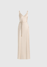 Saffron - Satin Belted Maxi Dress - Champagne