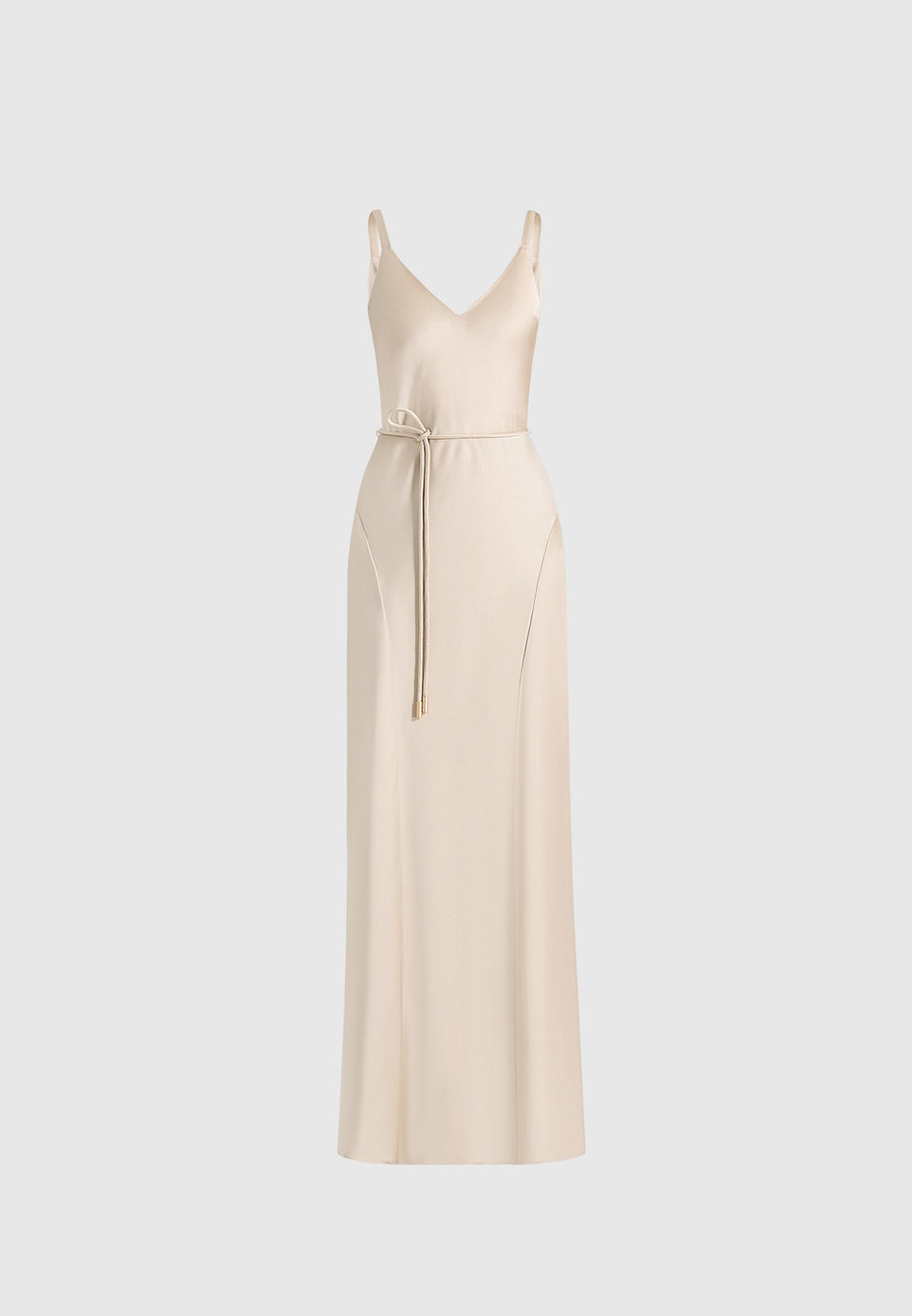 Saffron - Satin Belted Maxi Dress - Champagne