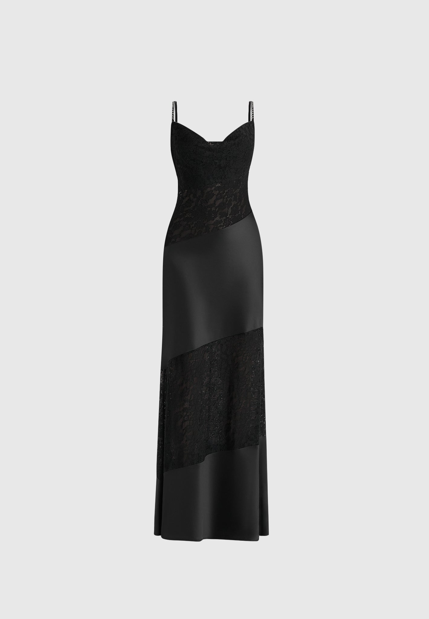 Naya - Asymmetric Lace Maxi Dress - Black