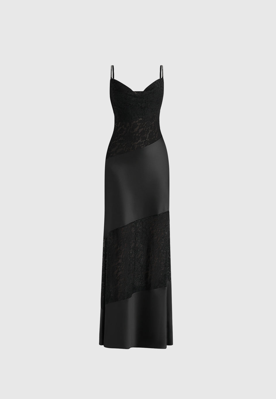 Naya - Asymmetric Lace Maxi Dress - Black