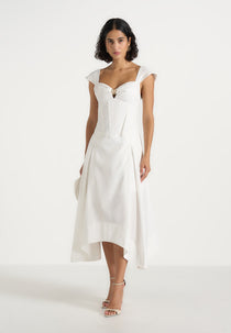 Faith - Cap Sleeve Corset Cotton Midi Dress  - White