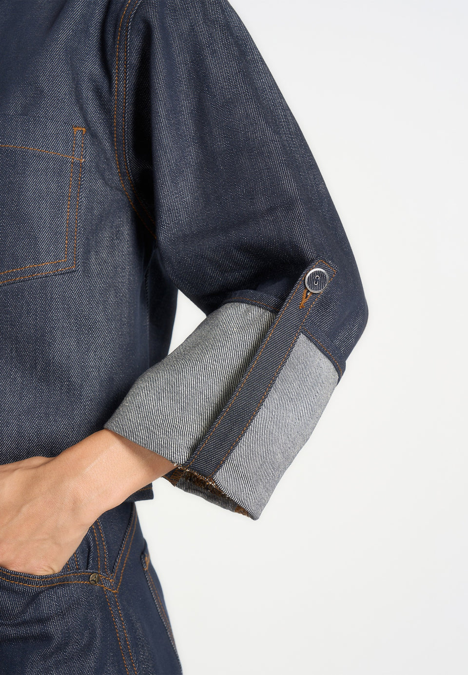 Maura - Boxy Cropped Roll-Sleeve Denim Shirt - Indigo