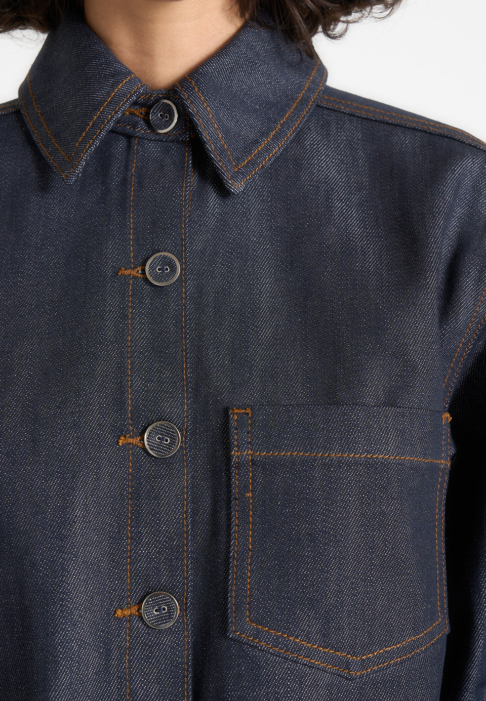 Maura - Boxy Cropped Roll-Sleeve Denim Shirt - Indigo