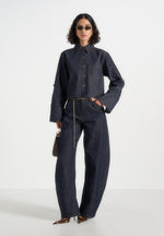 Maura - Boxy Cropped Roll-Sleeve Denim Shirt - Indigo