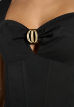 Faith - Cap Sleeve Corset Cotton Midi Dress - Black