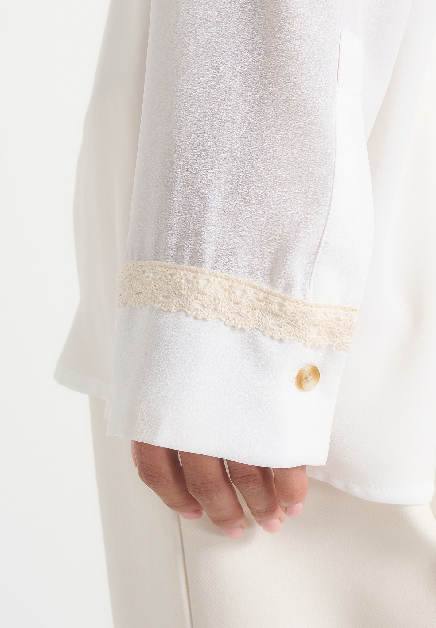 Mya - Crochet Detail Georgette Shirt - White