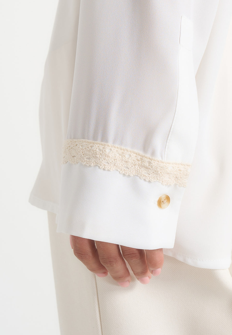 Mya - Crochet Detail Georgette Shirt - White
