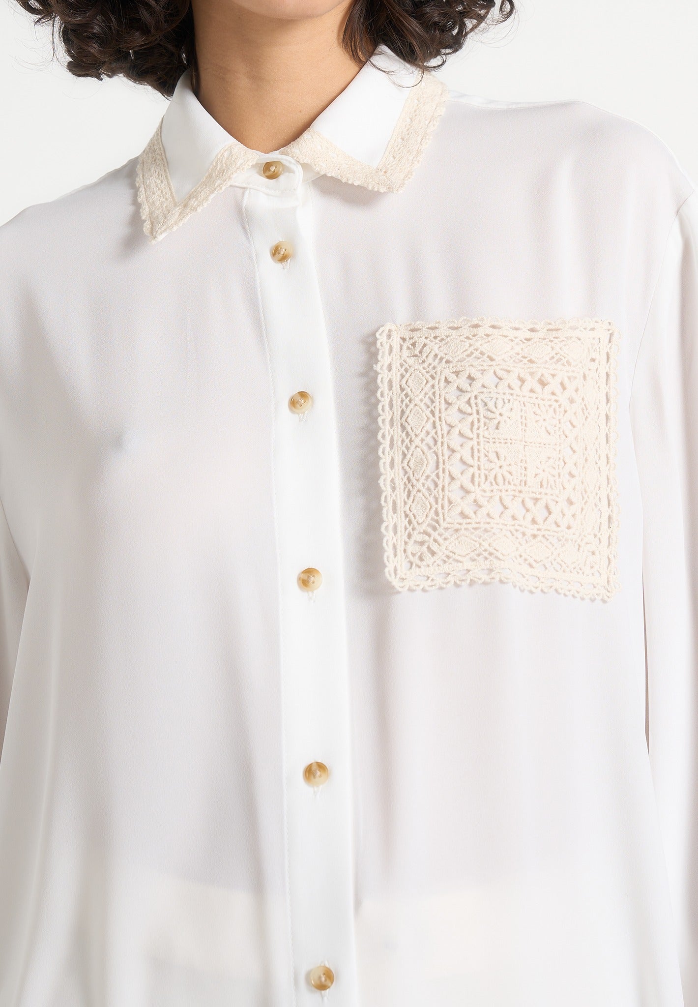 Mya - Crochet Detail Georgette Shirt - White