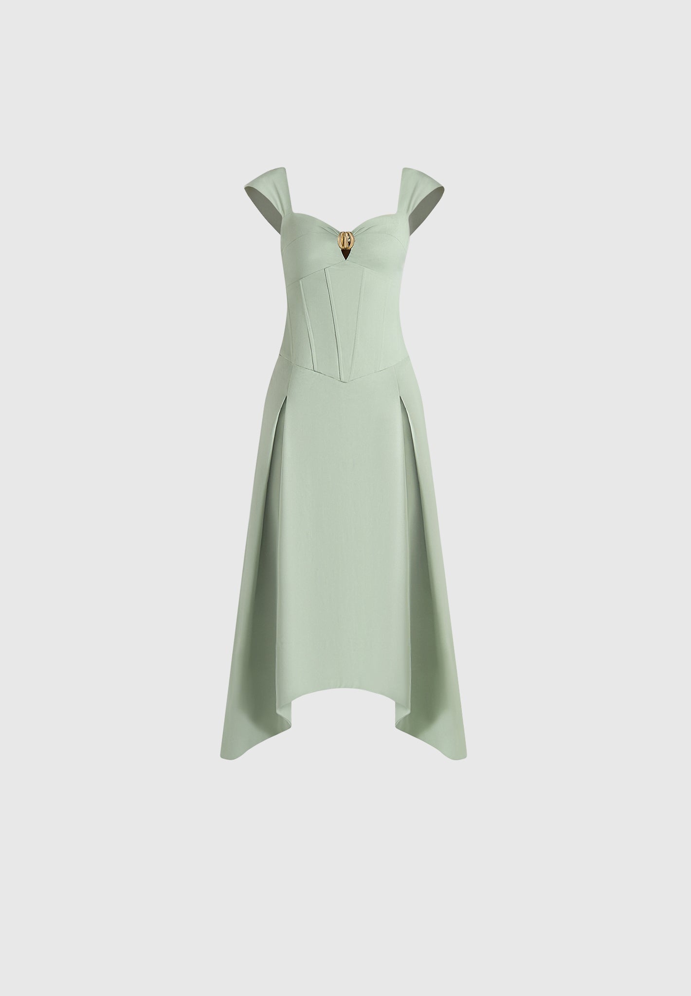 Faith - Cap Sleeve Corset Cotton Midi Dress - Sage