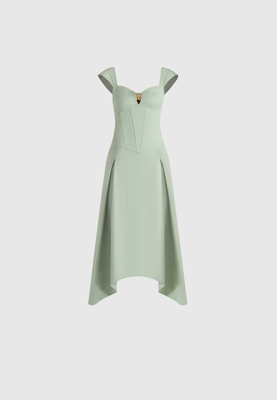 Faith - Cap Sleeve Corset Cotton Midi Dress - Sage
