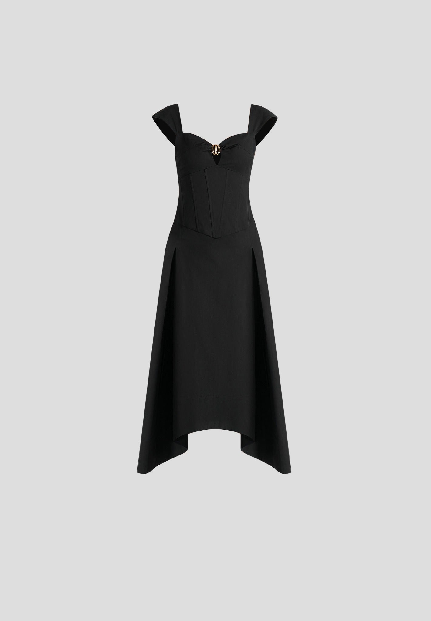 Faith - Cap Sleeve Corset Cotton Midi Dress - Black