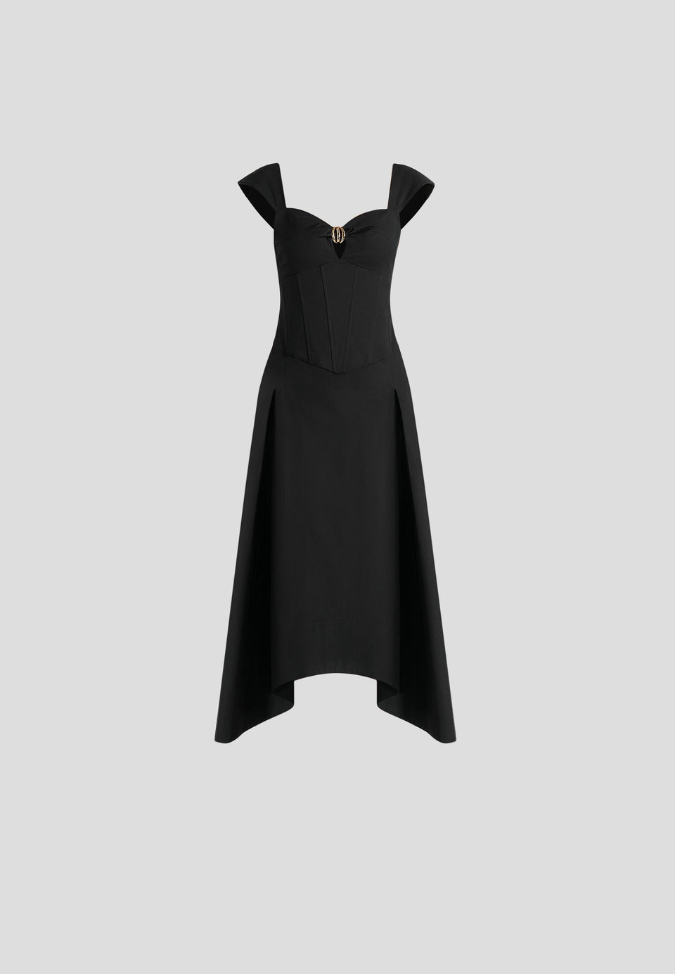 Faith - Cap Sleeve Corset Cotton Midi Dress - Black
