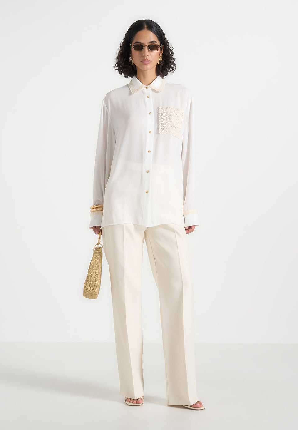Mya - Crochet Detail Georgette Shirt - White