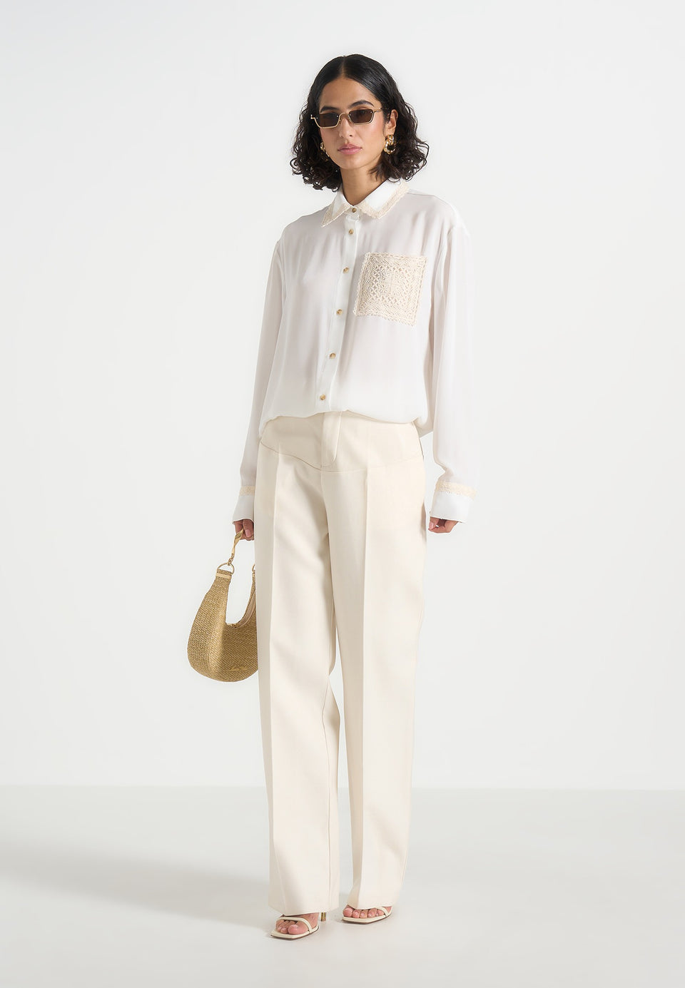 Mya - Crochet Detail Georgette Shirt - White