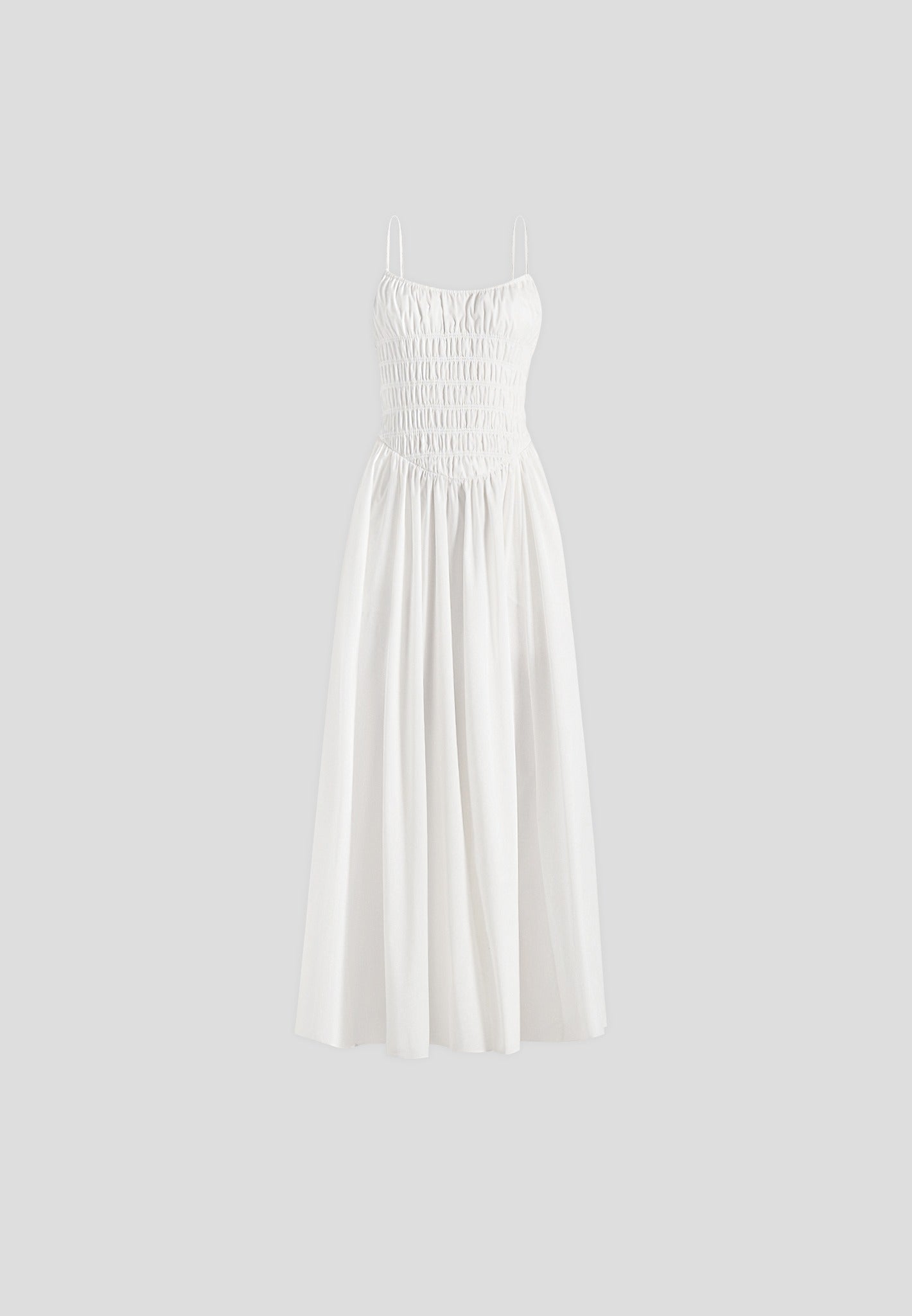 Elva - Smocked Waist Cotton Maxi Dress - White