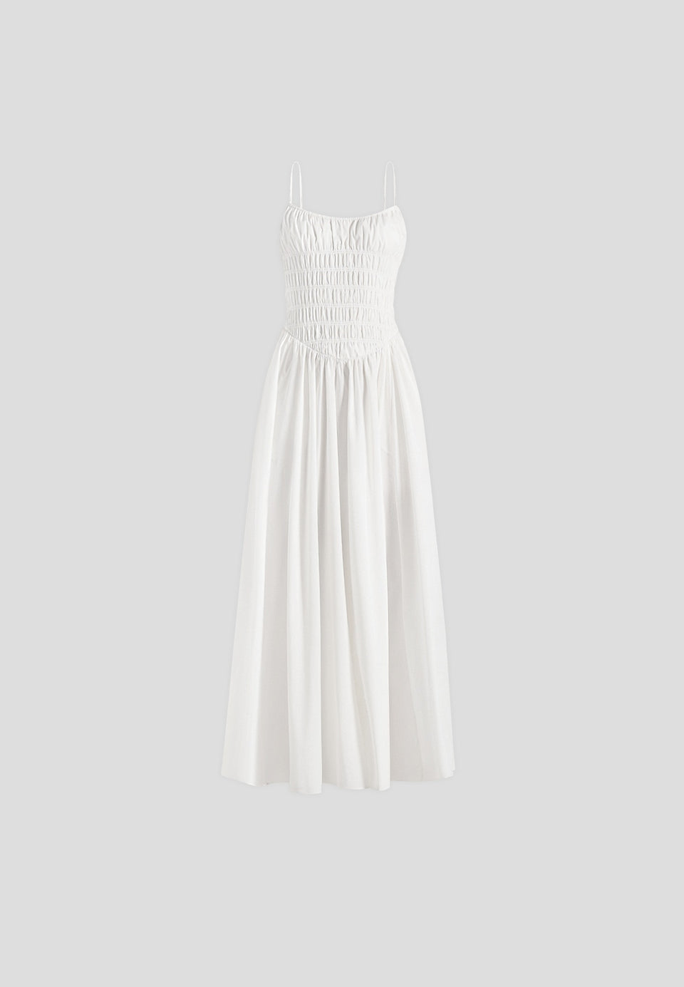 Elva - Smocked Waist Cotton Maxi Dress - White