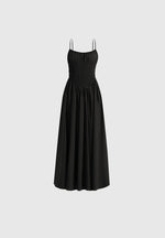 Elva - Smocked Waist Cotton Maxi Dress - Black