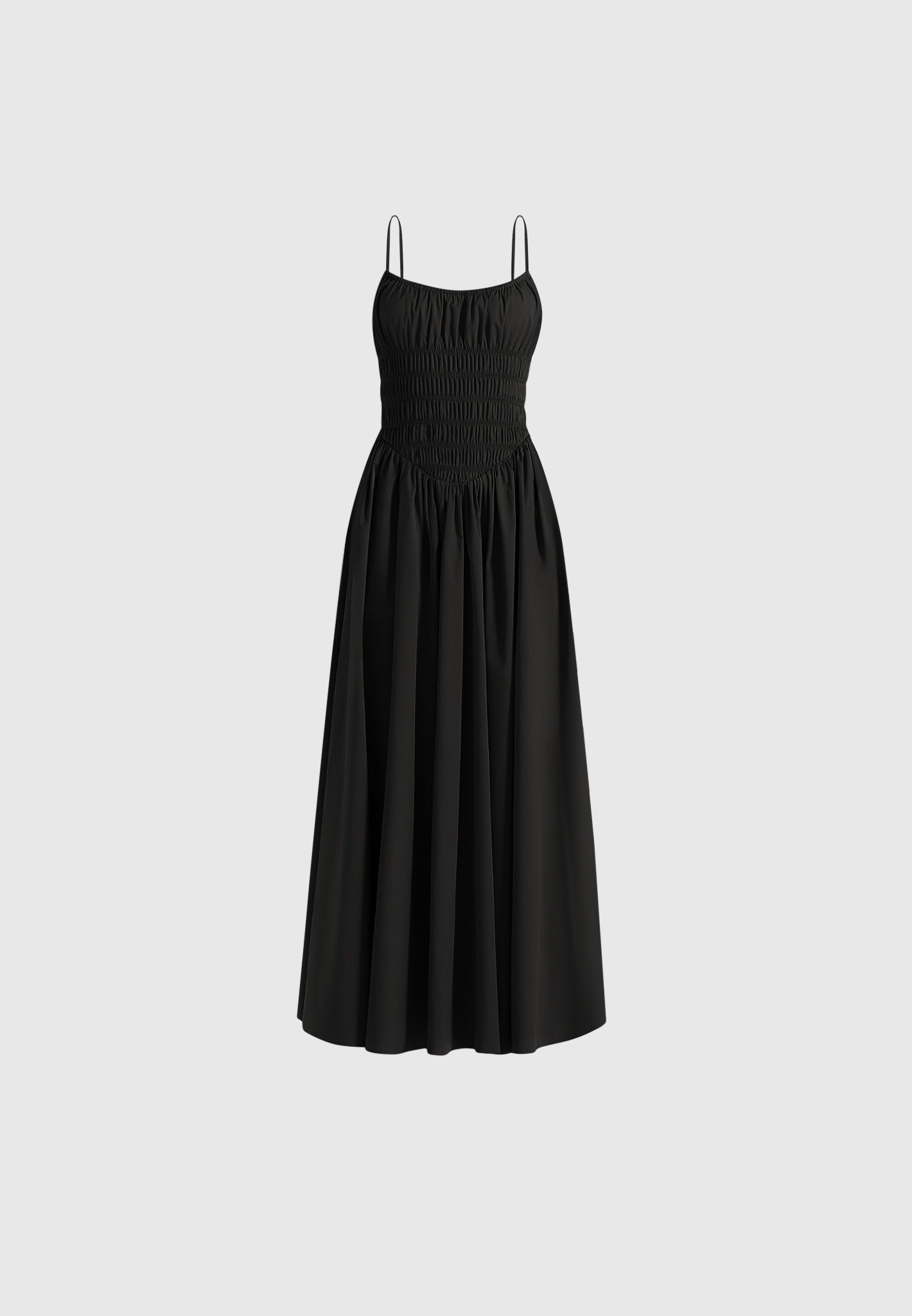 Elva - Smocked Waist Cotton Maxi Dress - Black